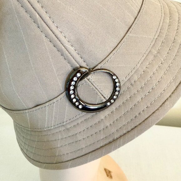 Goorin Bros Womens Beige Pinstripe Bucket Hat Rhinestone Accent Medium - Picture 3 of 15